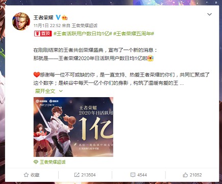 《王者荣耀》成为全球首款拥有1亿日活用户的游戏