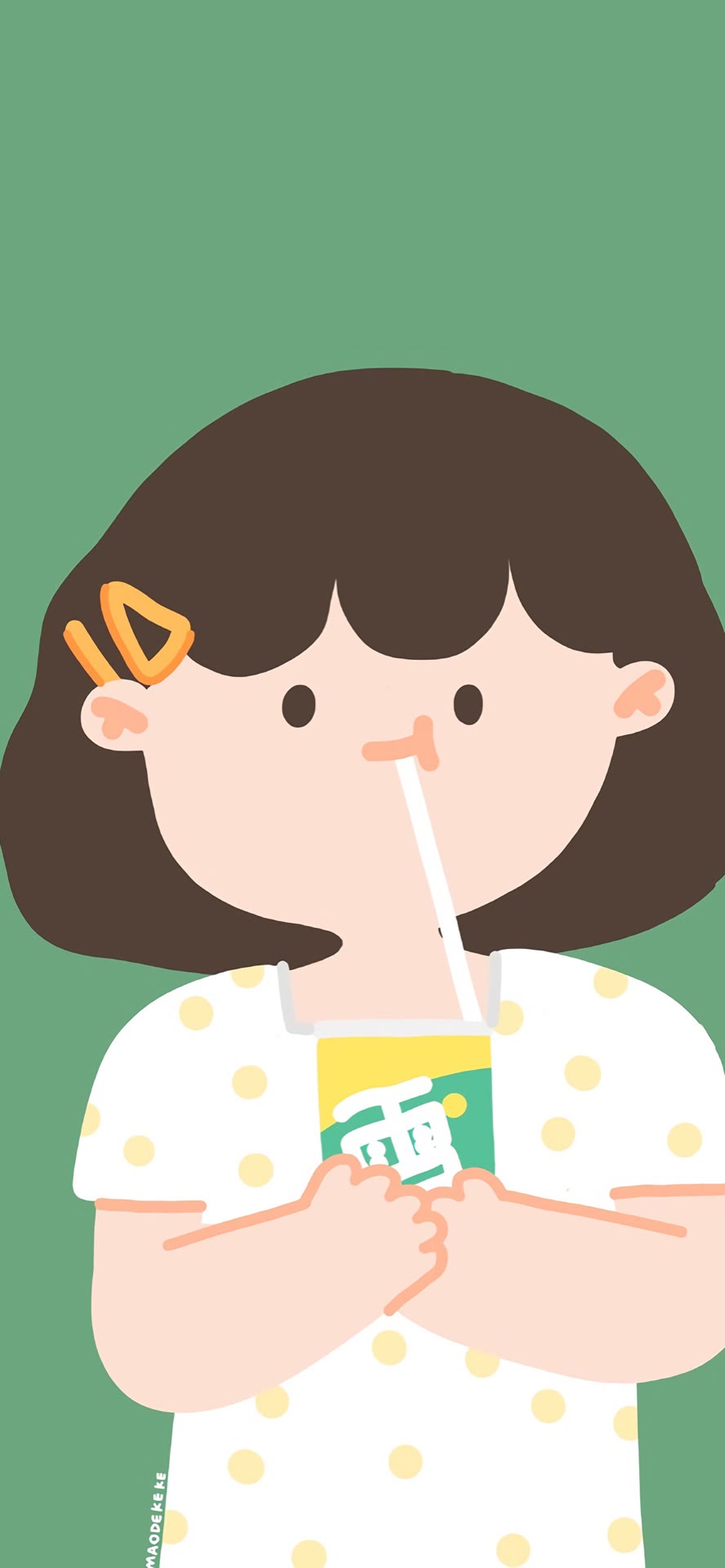 小胖妞喝饮料动漫手机壁纸 第2张