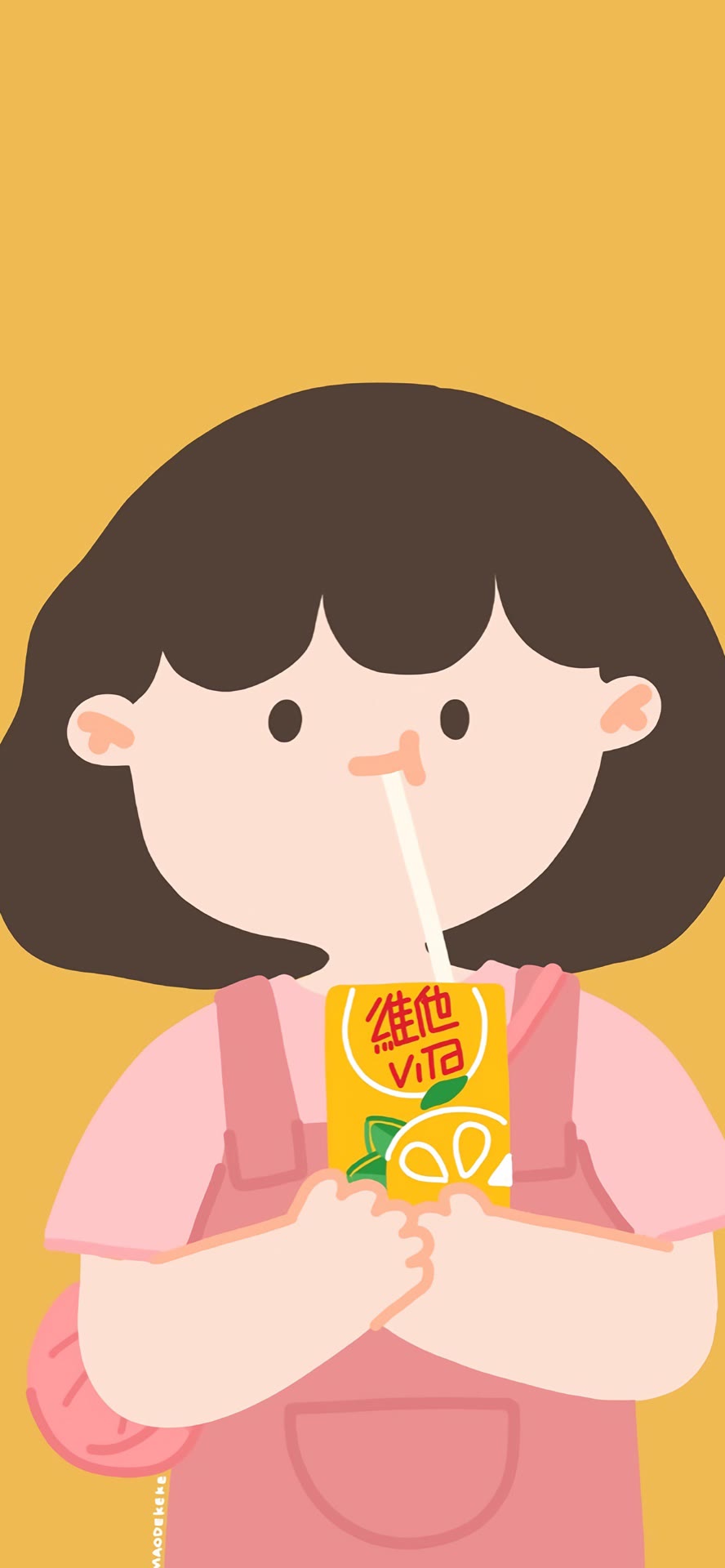 小胖妞喝饮料动漫手机壁纸 第6张