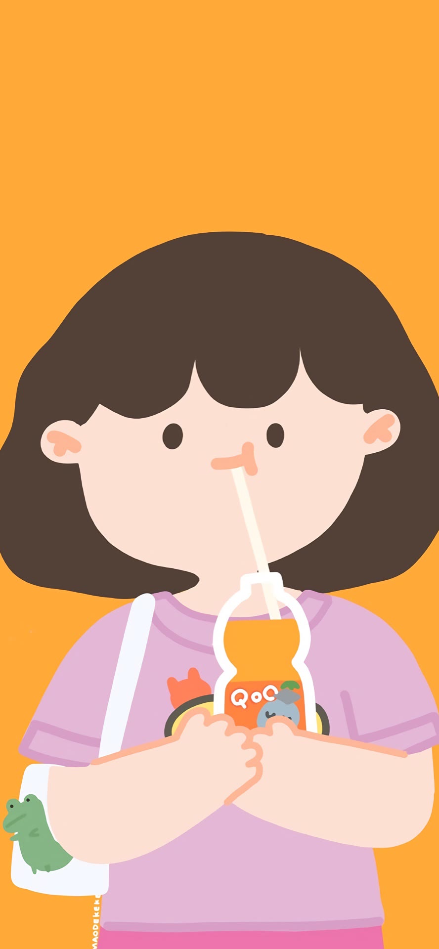 小胖妞喝饮料动漫手机壁纸 第9张