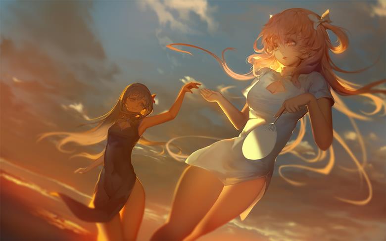 身材超棒的旗袍少女插画图片，看腿就行了